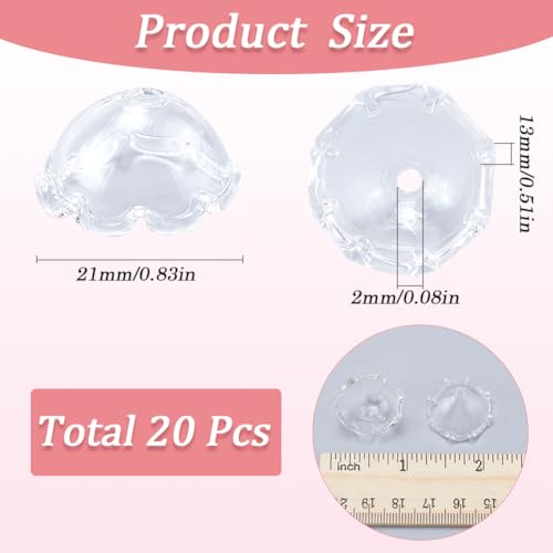 SOFPLATE 1 Box 20Pcs Clear Bellflower Jellyfish Charm Beads 21x13mm Glass Flower Beads Spacer Bead Caps Cone Findings for Jewellery Wind Chimes Making DIY Earrings Crafts - Image 2