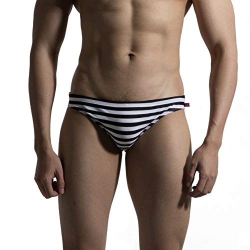 Men's Horizontal Stripes Swimwear Pouch Swim Briefs Swimsuit