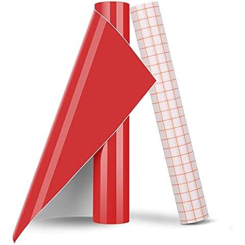 Vinylfolie Plotter für Cricut Silhouette Cameo 30.48cm x 304.7cm Glänzend Rot Plotterfolie Vinyl Selbstklebend Rolle & 1 Rollen Transferfolie Plotter Cover
