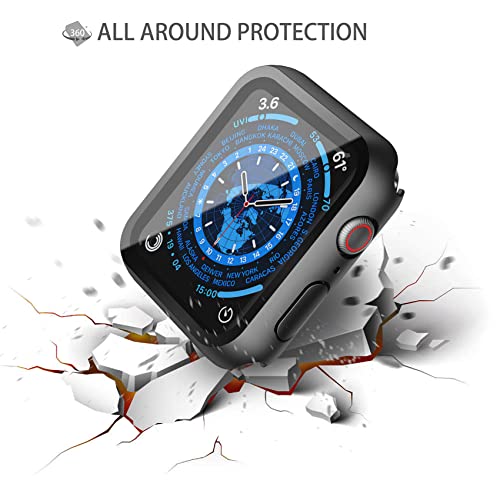 Image of Misxi 2 Pack PC Case with Tempered Glass Screen Protector Compatible with Apple Watch Series 9 (2023) Series 8 Series 7 45mm, Ultra-Thin Scratch Resistant Cover for iWatch, 1 Black+1 Transparent