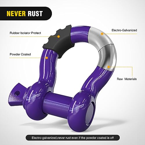 Image of Nilight 2 Pack 3 /4 inch D-Ring Shackle with 7 /8 inch Screw Pin 41,887lbs Break Strength, Heavy Duty Off Road Recovery Shackle with Isolators Washers for Use with Tow Strap, Winch, Off-Road Truck Vehicle