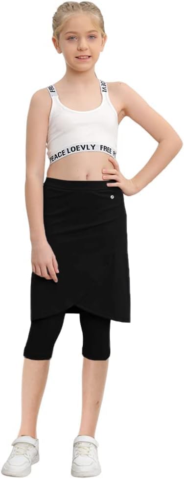 Image of Haloumoning Girls Elastic Waist Knee Length Skirts with Leggings