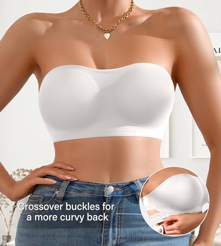 Image of DEANGELMON Strapless Bra for Women Crossover Side Closure Non-Slip Silicone Padded Bandeau Bras Wireless Tube Top Bra