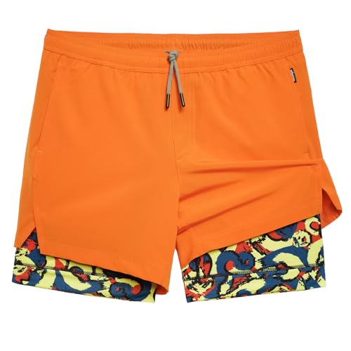 Image of maamgic Mens Workout Shorts 2 in 1 Stretch 5 inch / 7 inch Gym Shorts Running Shorts with Compression Liner Zip Pocket