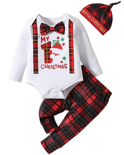 Image of SANGTREE Toddler Baby Boy Clothes Printed Gentleman Romper Pants Set with Hat 3PCS Outfits, 0 Months - 12 Months