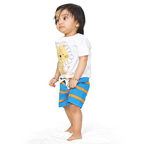 Image of ARIEL Baby Boys & Baby girls Cotton Printed Round Neck Half Sleeve T-shirt & Short Summer Clothing Sets