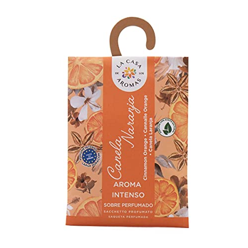 La Casa de los Aromas - Set Sobres Perfumados - Pack Bolsitas Aromáticas Canela Naranja con Colgador - Saquitos con Fragancia para Armario, Cajones, Ropa, Zapatero, Maleta - 12 Unidades