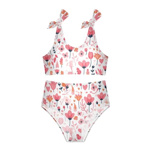 KLL A Pattern of Flowers in Pink Girls' 2 Piecing Bikini Set Quick-Dry Swimsuits Swimwear Adjustable Strap3