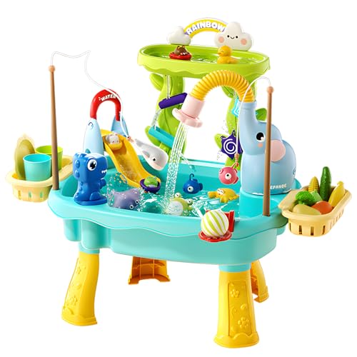HUASHILUO 2027 Upgraded 4-in-1 Water Table for Toddlers 1-3, Kids Sensory Table with Electric Water...