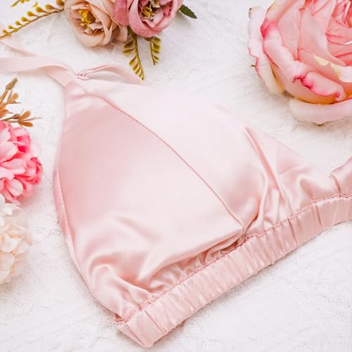 Image of 100% Women's Silk Satin Triangle Bralette Soft Cup Wireless Bra with Removable Pad (4 Packs, Black-White-Red-Pink)