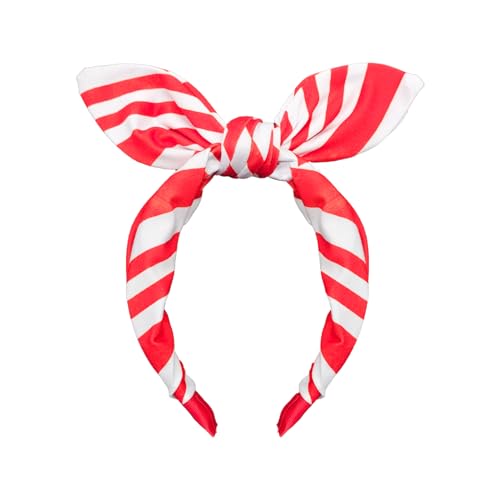 Blithween Candy Cane Christmas Headband Knotted Bow Xmas Holiday Headpiece Headwear Hair Accessories for Women Red White Party Favors