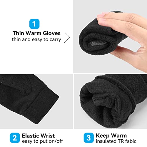 Ozero Warm Gloves Touch Screen Winter Thermal Glove Liners Elastic Cuff Soft Polar Fleece In Cold Weather For Men And Women (Black,Large) #TOP2