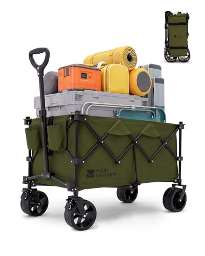 MOBI GARDEN Carro plegable plegable con ruedas, carrito de playa portátil de 330 libras con capacidad de 190 L para acampar familiar, compras, verde