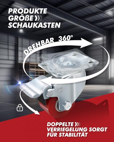 4 Industrierollen 50mm Schwerlastrollen 1000kg Leise PU Platte Lenkrollen mit Bremse Stahlbügel für Werks transport Straßenbahn Werkbank (2 zoll)