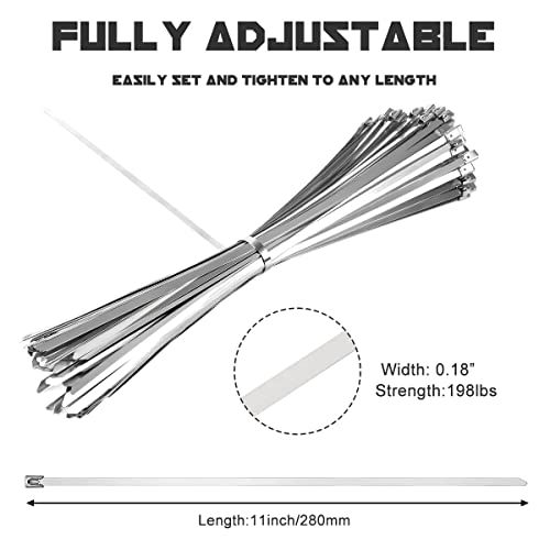 500 Pack of Stainless Steel Metal Zip Ties (Heavy Duty 11.8" Long & 200lb Strength) Approved for Outdoor & High Temperature Uses - Automotive Exhaust, Chain Link Fence, & Wire Ties, and More!