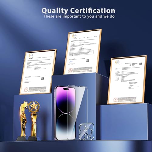 Image of QHOHQ 3 Pack Screen Protector for iPhone 14 Pro Max 6.7 Inch with 3 Pack Tempered Glass Camera Lens Protector, Ultra HD, 9H Hardness, Scratch Resistant, Case Friendly