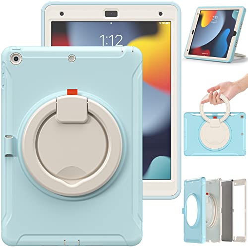 Coque iPad 10.2 antichoc pour enfants avec poignée et support pivotant bleu cristal glacé