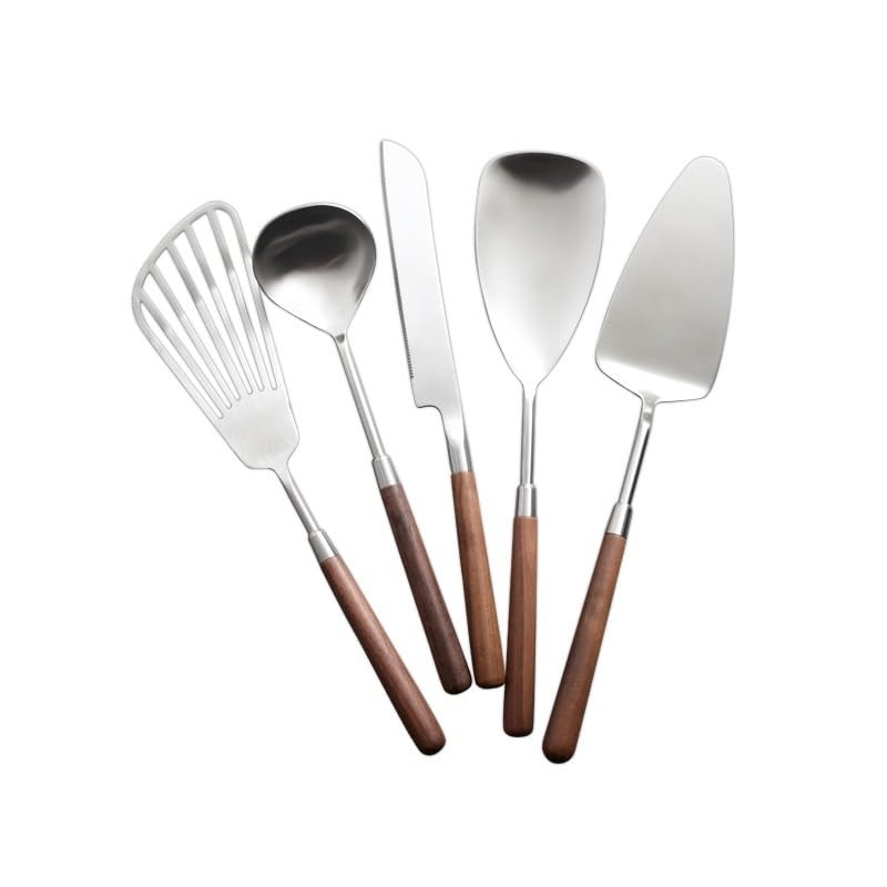 ONUIFIKE Silverware Set, 5/20/30/40/50/60 Pcs 304 Stainless Steel Cutlery Set with Walnut Handle - 3-Piece Dining Set: Spoon, Steak Knife & Fork, Home Cutlery Flatware Set(60 Piece set for 12)