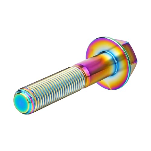 Image of Ti Screws M10 x 20 25 30 35 40 45 50 55 60 65 70 75 80 90 100mm 1.25 Pitch Titanium Flange Hex Bolt Pack of 4 (Rainbow, M10x50mm)