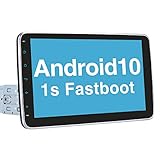 Vanku 10.1' Single Din Android 10 Car Stereo with Fastboot, GPS, WiFi, Support Android Auto, Backup Camera, USB/SD, Detachable Touch Screen
