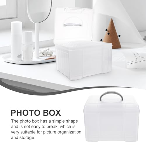 Image of DOITOOL Photo Storage Box Photo Keeper Organizer Box with Removable Dividers Portable Picture Organizer for Greeting Cards Scrapbooking Supplies Crafts 10.43 X 8.85 X 7.28 in