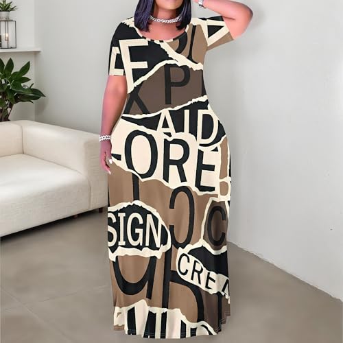 Image of PinkPatty Plus Size Maxi Dress for Women Summer Casual Short Sleeve Tshirt Dresses with Pockets (XL-6XL)