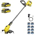 Cordless Weed Wacker, 21V Battery Powered Grass Trimmer & Edger 2-in-1, Electric Weed Wacker with 2 × 2.0Ah Batteries and 8 × Spare Spools, Lightweight Edger Lawn Tool for Yard & Garden