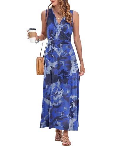 Image of AUSELILY Womens Maxi Dress Summer Sleeveless Wrap Long Dresses with Pockets | V-Neck Wrap Sleeveless Sundress, fits formal, casual, beach, vacation & daily wear