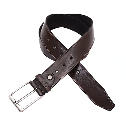 Cinto Masculino Couro Legítimo Social Extra Macio Premium Largo (Café Escuro, 120 cm)