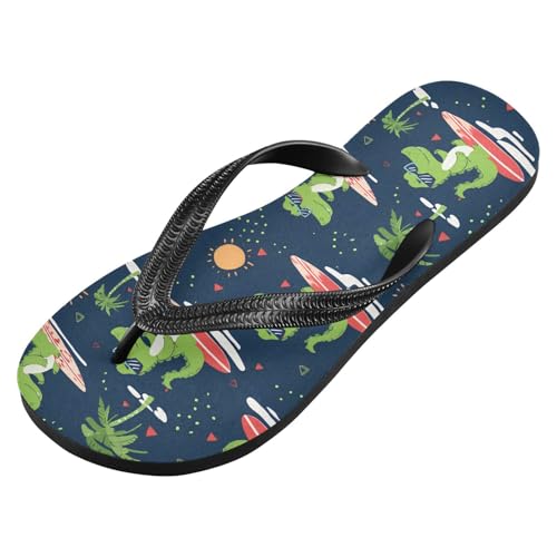 ALAZA Cute Green Crocodile Surfing Flip Flops for Women Fashion Beach Slippers Comfort Mens Flip Flops Non-Slip Rubber Shower Slippers Sandal for Hotel Travel Sport,XS2