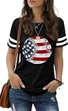 hcihgzr American Flag Baseball Shirts Women Patriotic Shirt 4th of July T-Shirt Crew Neck Short Sleeve Summer Tee Tops（XXL,7Black）