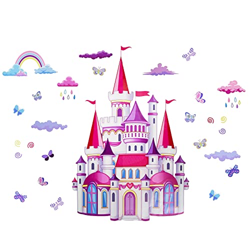 Vinilo decorativo castillo colorido arcoíris mariposa 39x30 pulg