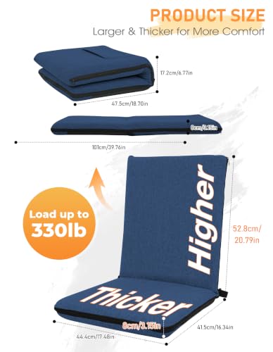 Image of FASTMOMENT Floor Chair with Back Support Adjustable Meditation Chair with 14 Positions Portable Ground Seating for Adults Foldable Floor Seat for Meditation Yoga Reading (Thicker Sponge Version, Blue)
