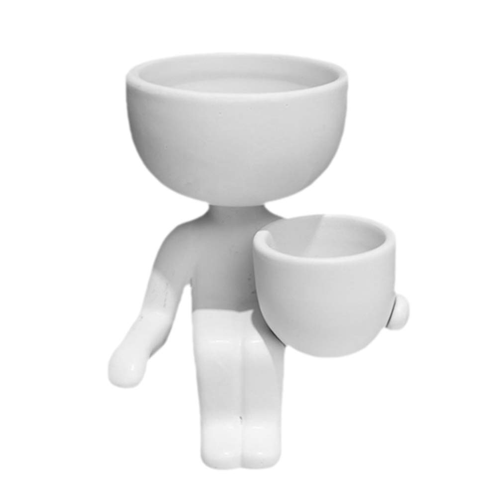 BESPORTBLE Pot Stand Rack Shelf Balcony Plants Holder Windows,Ceramic Plant Pot Set With Saucer,Creative Sitting Human Ceramic Pot Shaped Mini Plant Planters Pot Succulent Pots