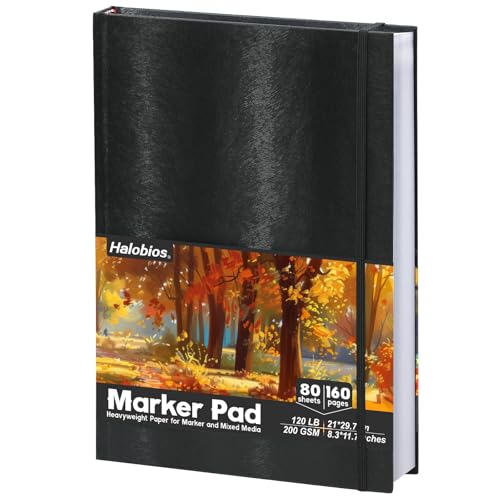 Halobios Marker Pad, 8.3”x11.7”Portable A4 Art Sketch Book,80 Sheets/160 Pages 120 lb/200 GSM Professional Marker Drawing Paper for Alcohol Markers,Artists,Beginners
