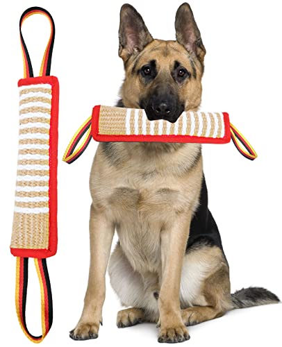 Clysoru Dog Tug Toy Dog Tough Jute Bite Pillow Lasting Training Equipment Two Flag Handles Puppy to Large Dogs Interactive Toy war Toys for Aggressive chewers