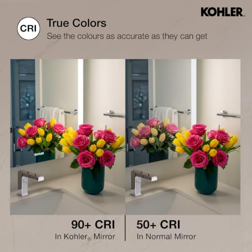 Image of Kohler Vitality Lighted Rectangular Column Mirror, 30 inch x 40 inch (762mm x 1016mm), Inset LED Lights, Touchless, Anti-Fog (22928IN-NA)