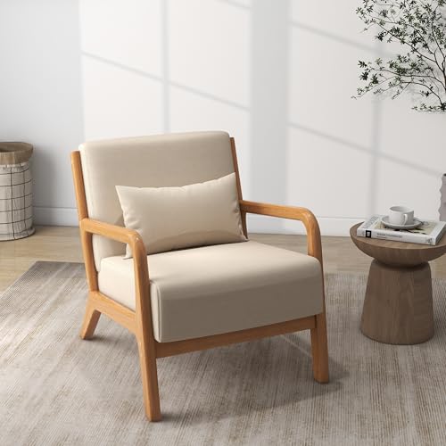 Sillón con cojín beige tapizado de tela miniatura 3