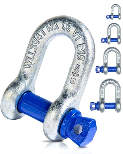 Hochwertige Schäkel Gerade 0 5t - 12t | Hochfeste Schäkel Set verzinkt | 6-fache Sicherheit | Version Schäkel 1t 2 Stück