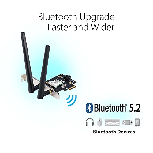 Image of ASUS AX1800 PCIe WiFi Adapter (PCE-AX1800) - WiFi 6, Bluetooth 5.2, Ultra-Low Latency Wireless, 2 External Antenna, Supporting Total Data Rate up to 1800Mbps, WPA3 Network Security, OFDMA and MU-MIMO