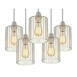 5Pack Ribbed Glass Lamp Shade 14cm Height x 10cm Diameter, Clear Fluted Light Shade Replacement, E27 Easy Fit Ceiling Pendant & Table Lamp Shade, Vintage Modern Lighting for Living Room Bedroom