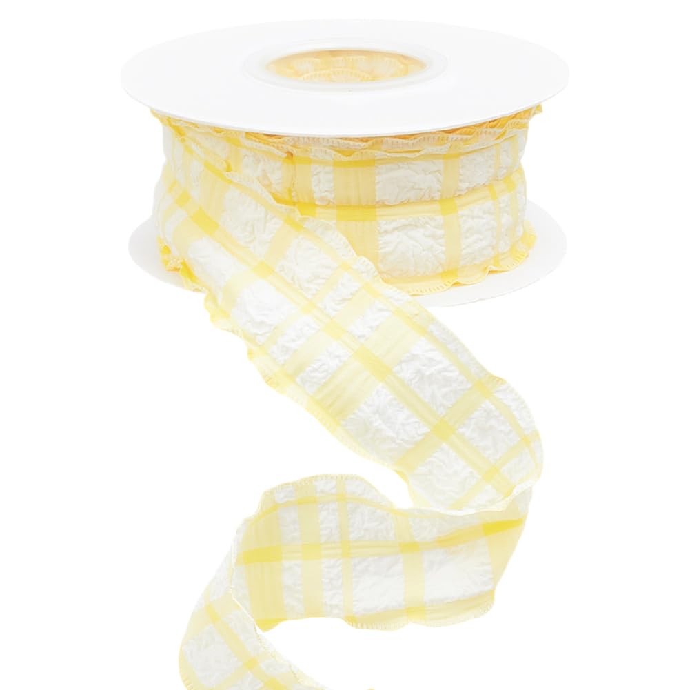 Photo 1 of CABODYALS 10 Yards 1.5 Inch Lemon Yellow Checkered Ribbon for Gift Wrapping
