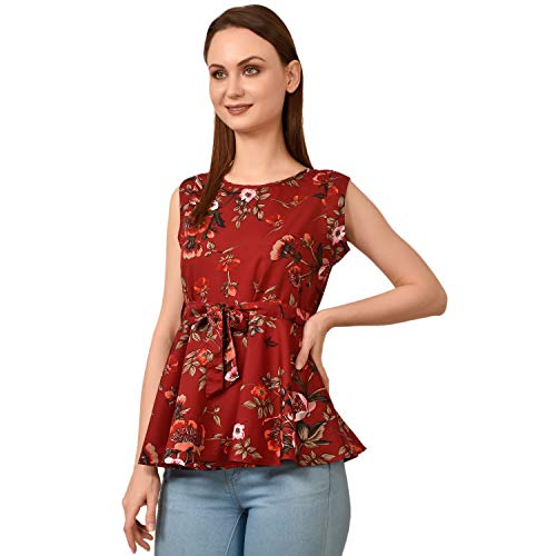 Image of Women's Sleeveless Peplum Top with Waist Tie Belt