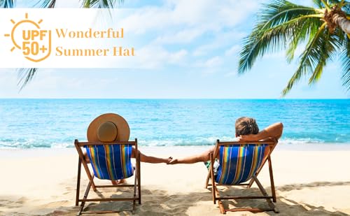 Image of Beach Sun Straw Hats for Women, UPF 50+ UV Sun Protection Wide Brim Summer Straw Hat Foldable Packable Roll up Cap