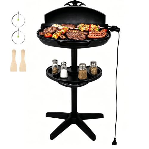I-Keukenn Portable Electric Grill with Removable Stand, 1500W Indoor & Outdoor BBQ, Non-Stick Baking...