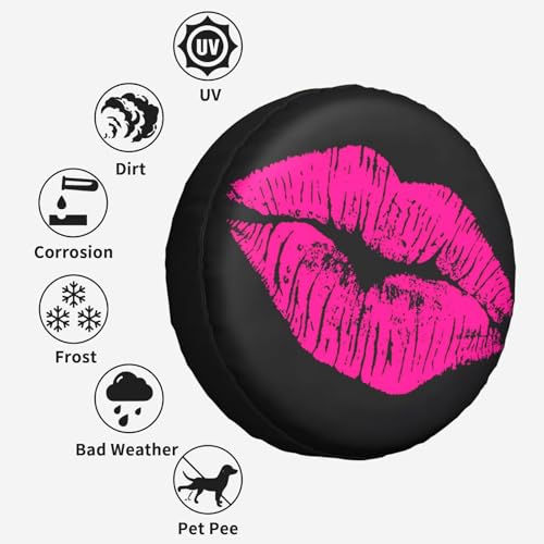 Image of 80s Hot Pink Kiss Lips Spare Tire Cover Weatherproof Wheel Protectors Dust-Proof Sun Protection Wheel Tire Covers Universal Fit for Truck SUV RV Camper Trailer Car Accessories 17 inch