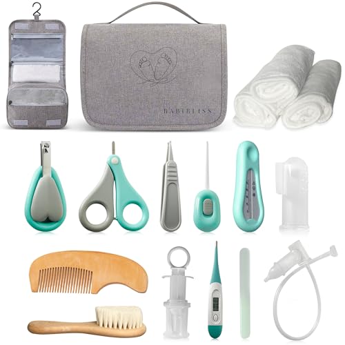 Babibliss Trousse de Soin Bébé - Dés la naissance -Grand format, Kit Soin Bébé Naissance, 13 Articles Inclus: Débarbouillettes 100% Coton, Thermomètre de Bain,...