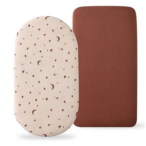 Image of TADO MUSLIN Organic Cotton Muslin Bassinet Sheets, 2 Pack - Soft, Breathable, Universal Fit for Oval, Rectangle & Hourglass Mattresses, Machine Washable, Neutral Colors for Baby Boys & Girls