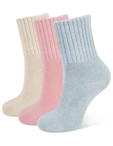 CLOSEMATE Thermosocken Damen Socken 3 Paar Wintersocken Warme Dicke Gestrickte Stricksocken Gekämmte Baumwollsocken Haussocken 35-38 39-42 1Blau 1Rosa 1Aprikose