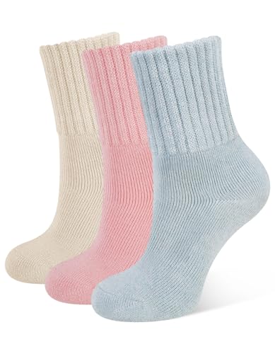 CLOSEMATE 3 Pares Calcetines Termicos Mujer Invierno sin Costuras Frio Extremo Calientes de Algodón Grueso Forro Grueso Azul-Claro Rosa Beige